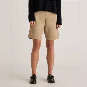 Quince Women Organic Stretch Cotton Chino Bermuda Shorts Light Khaki Size 8 NWT